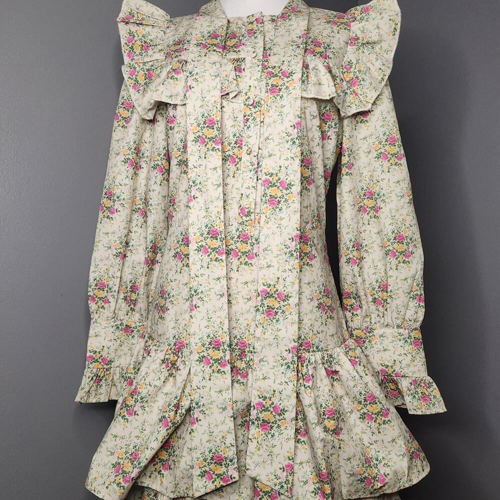 TCEC Floral Ruffle Long Sleeve Dress - Cream and Pink In Good Used Condition